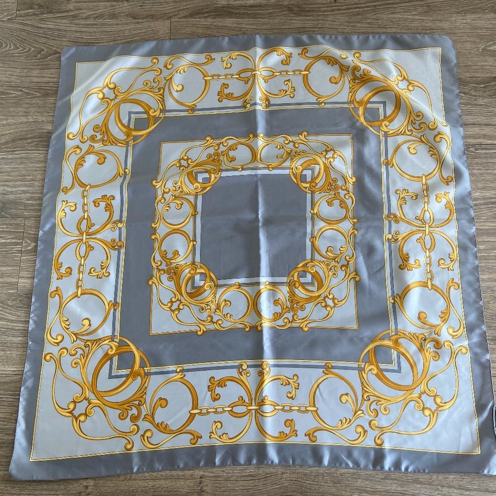 Art of the SCARF  Grey Yellow 35" x 35" Italy